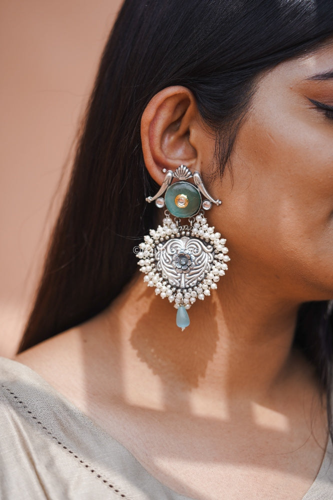 Mitali Brass Earrings (Pastel Teal)