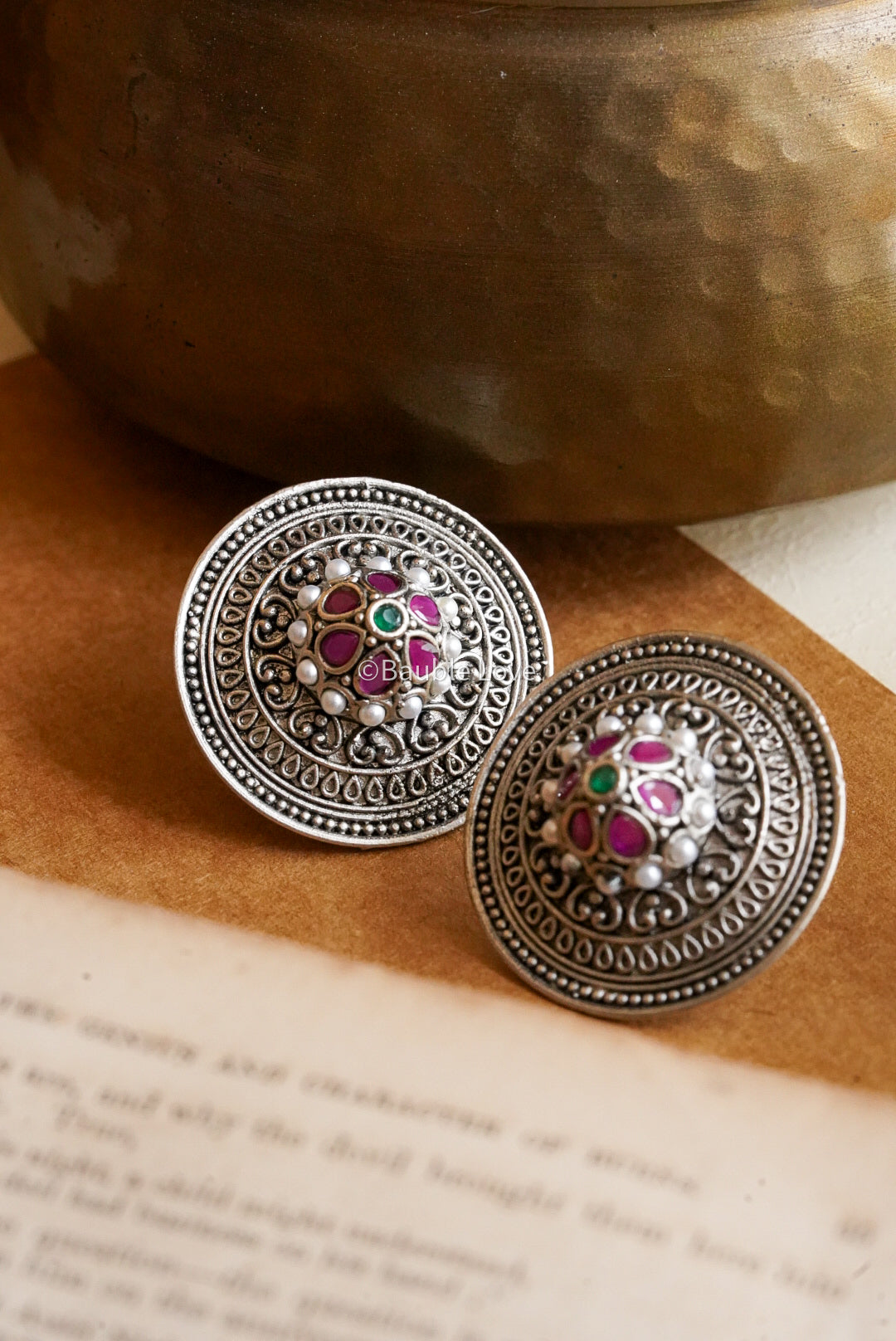 Floral Brass Stud Earrings