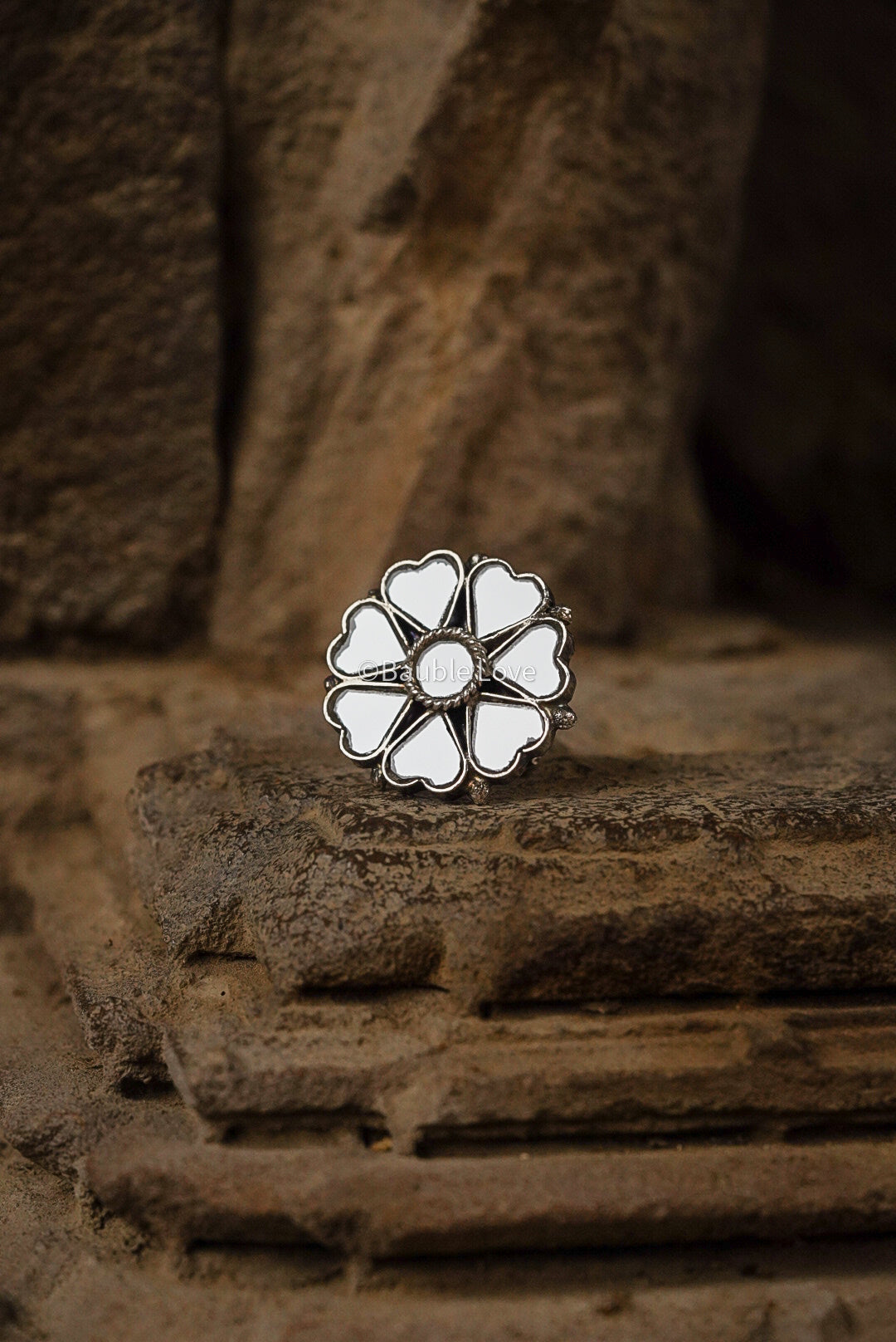 Floral Heart Glass Ring