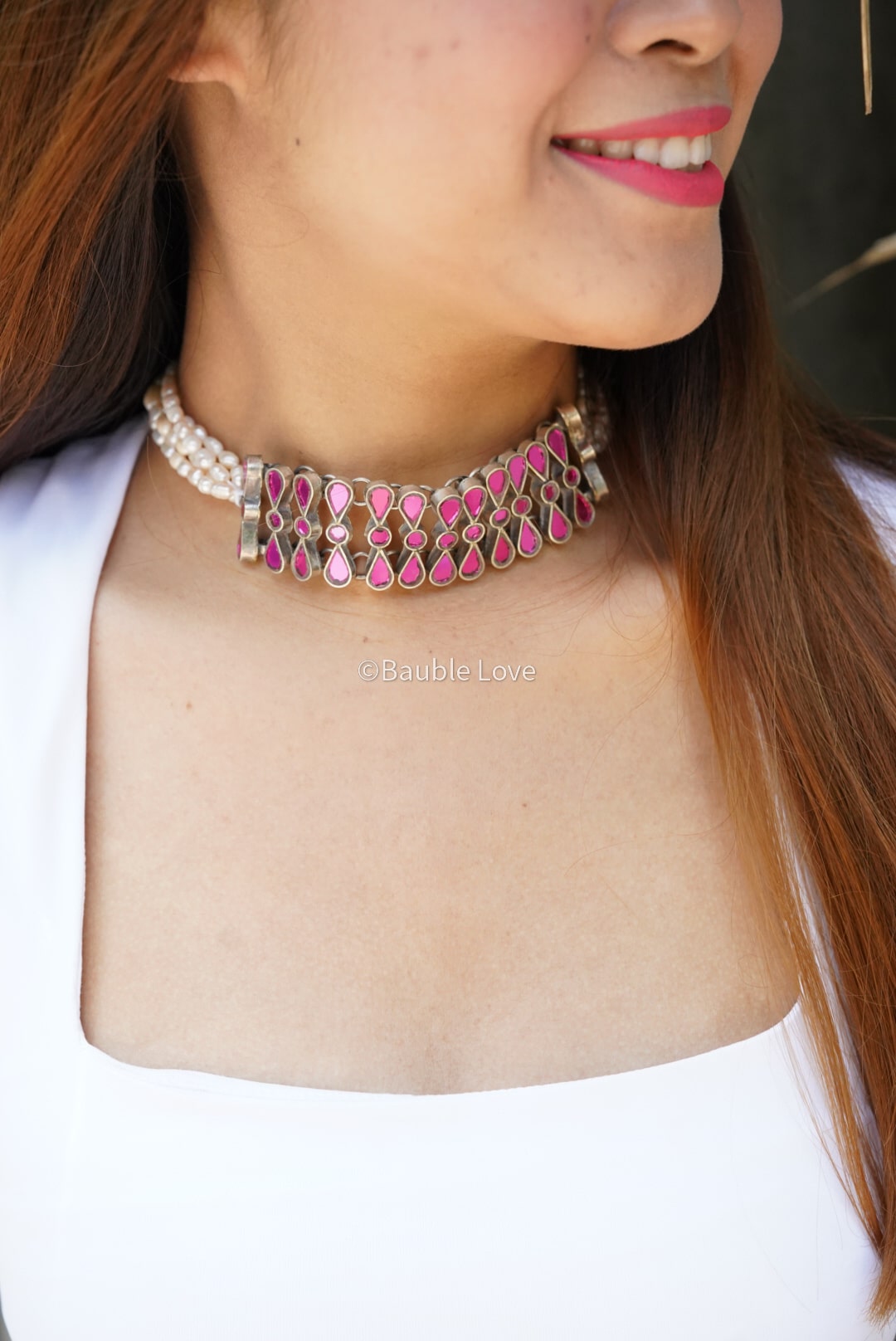 Baroque Glass Choker (Pink)