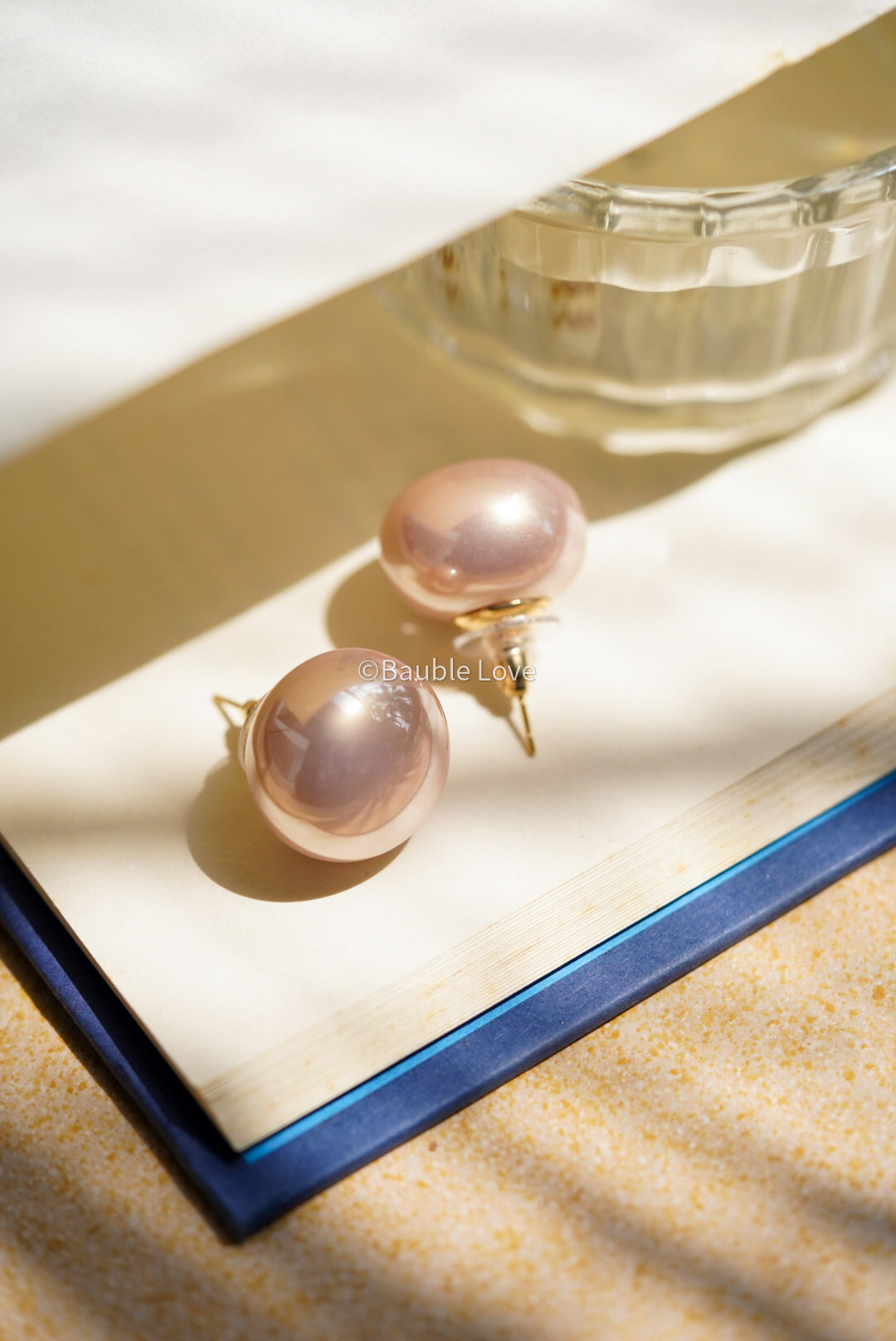Rose Gold Pink Pearl Earrings Basic Pearl Studs