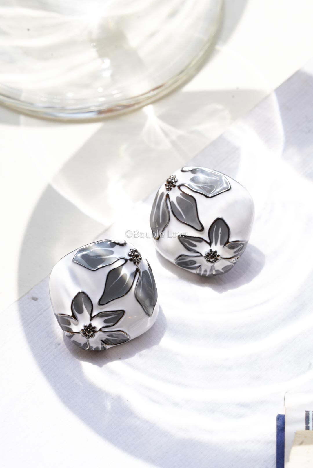 Art Deco Floral Earrings (Monochrome)