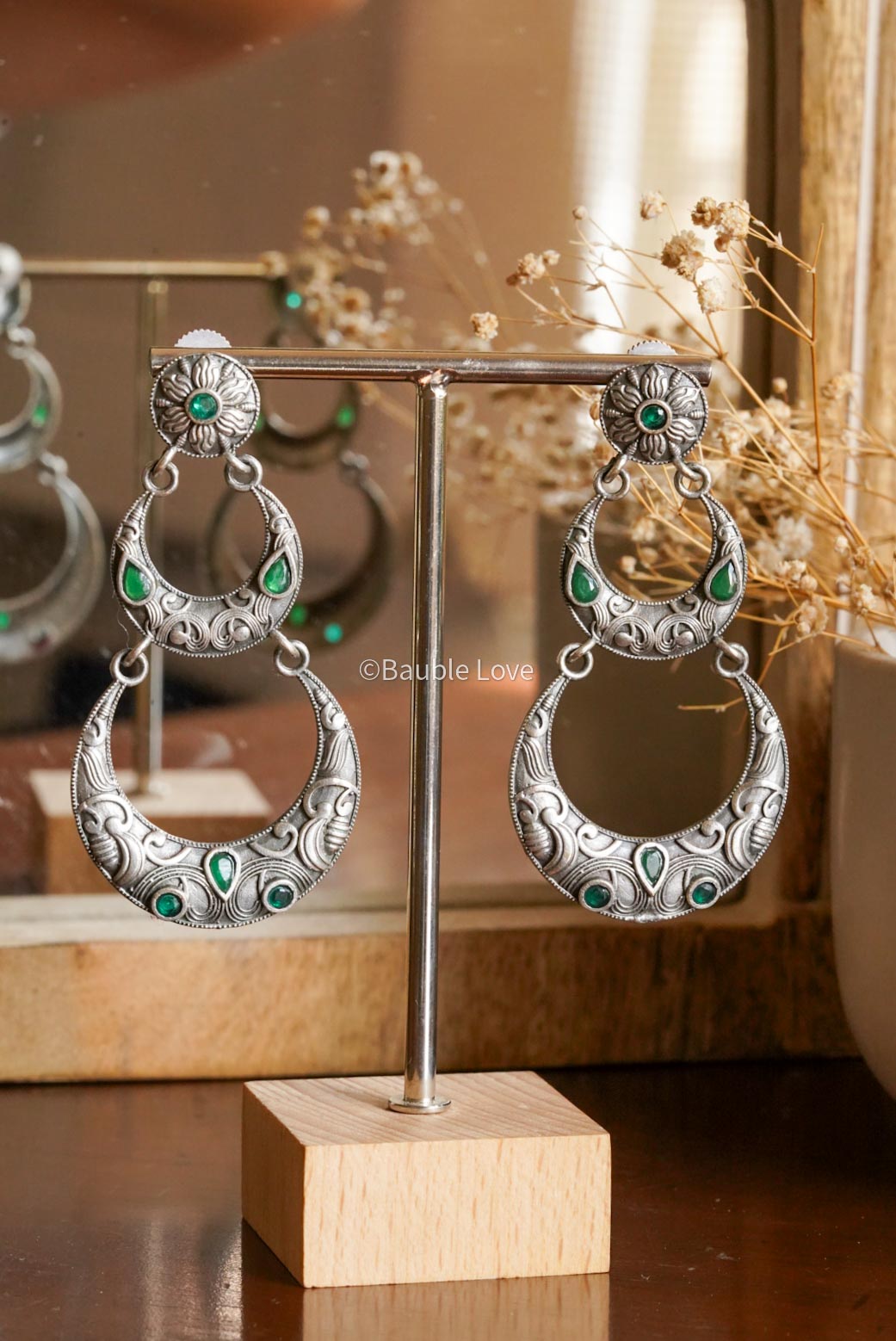 Floral Dangler Earrings (Green)
