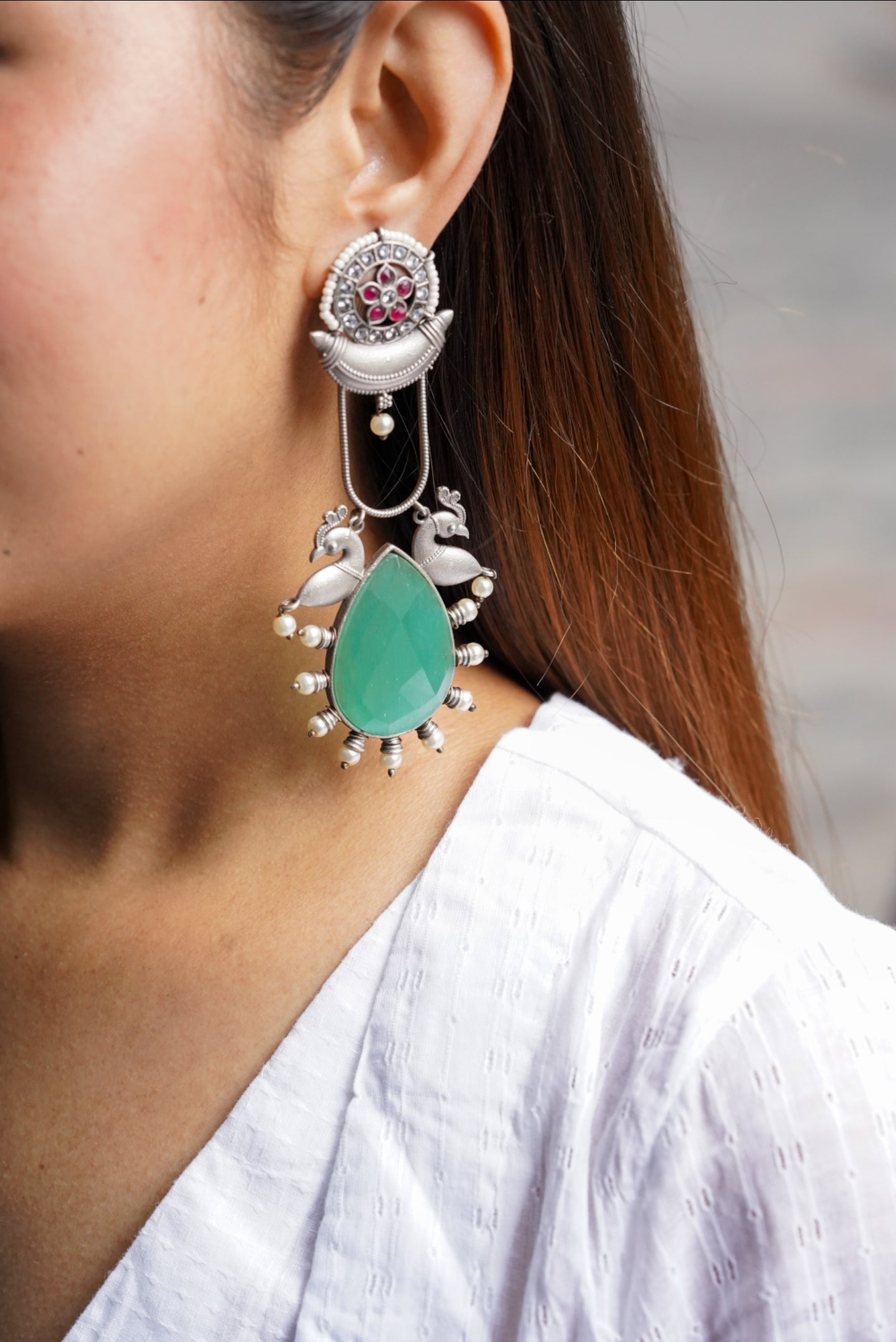 Devan Statement Earrings (Teal)