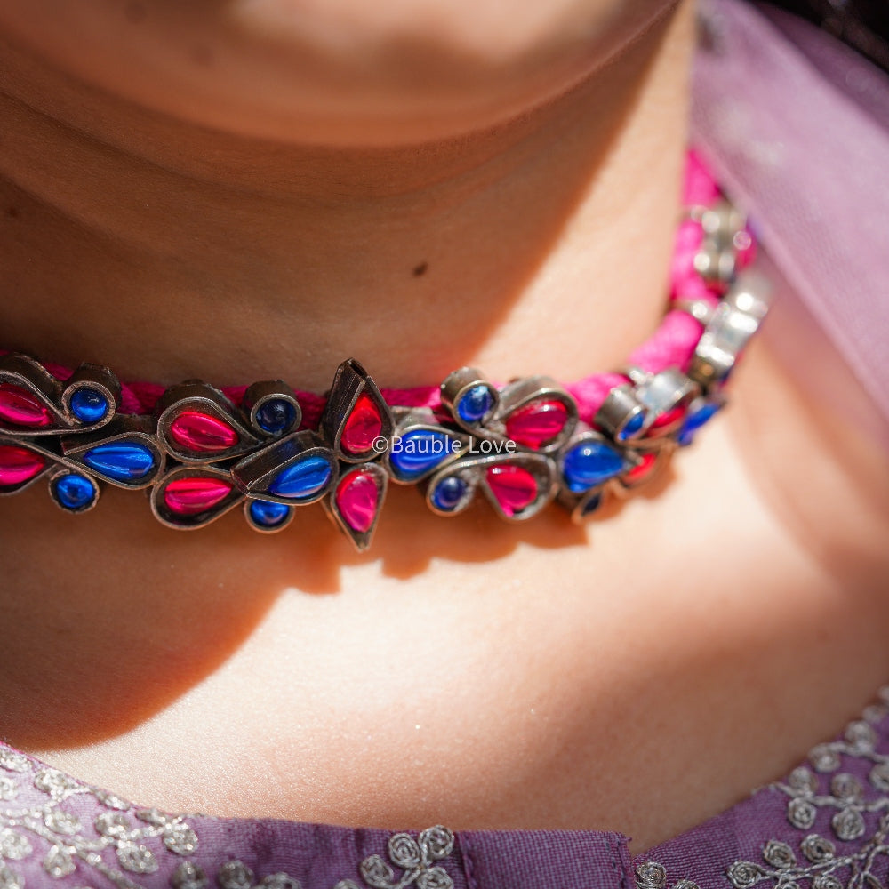 Nirvana Vintage Glass Choker (Pink & Blue)