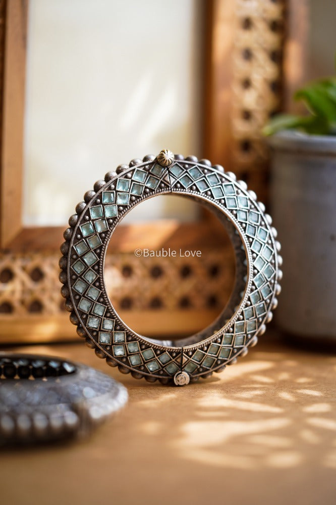 Mosaic Brass Cuff (Pastel Teal)