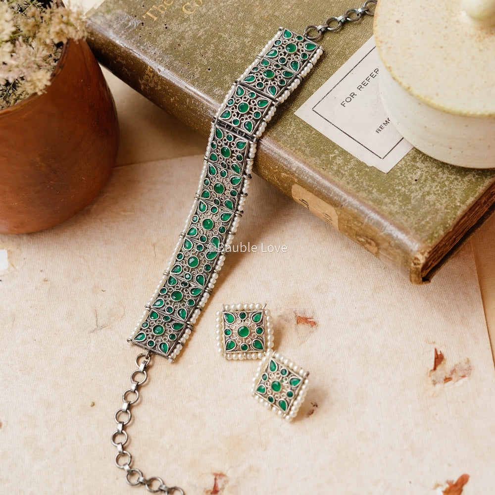 Antra Brass Choker Set (Green)