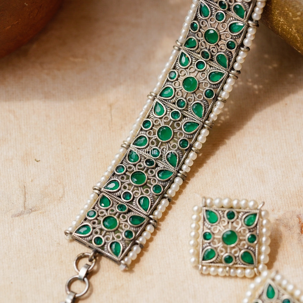 Antra Brass Choker Set (Green)