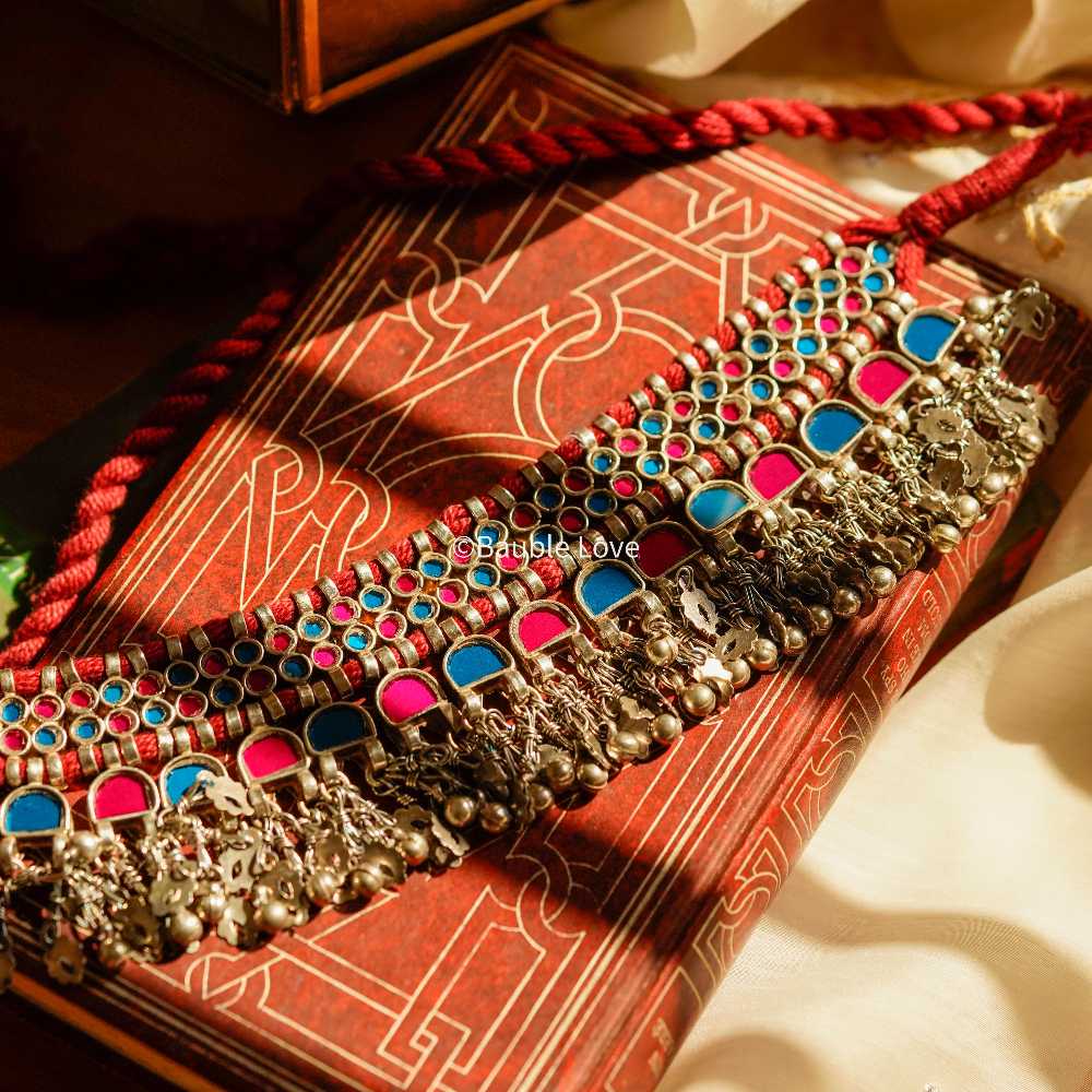 Pink And Blue Glass Choker