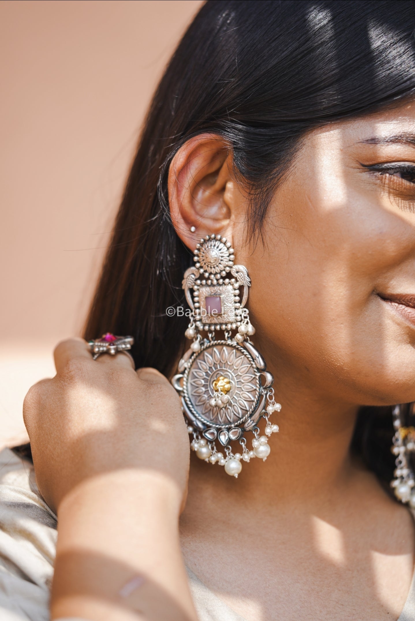Netra Brass Earrings (Pink)