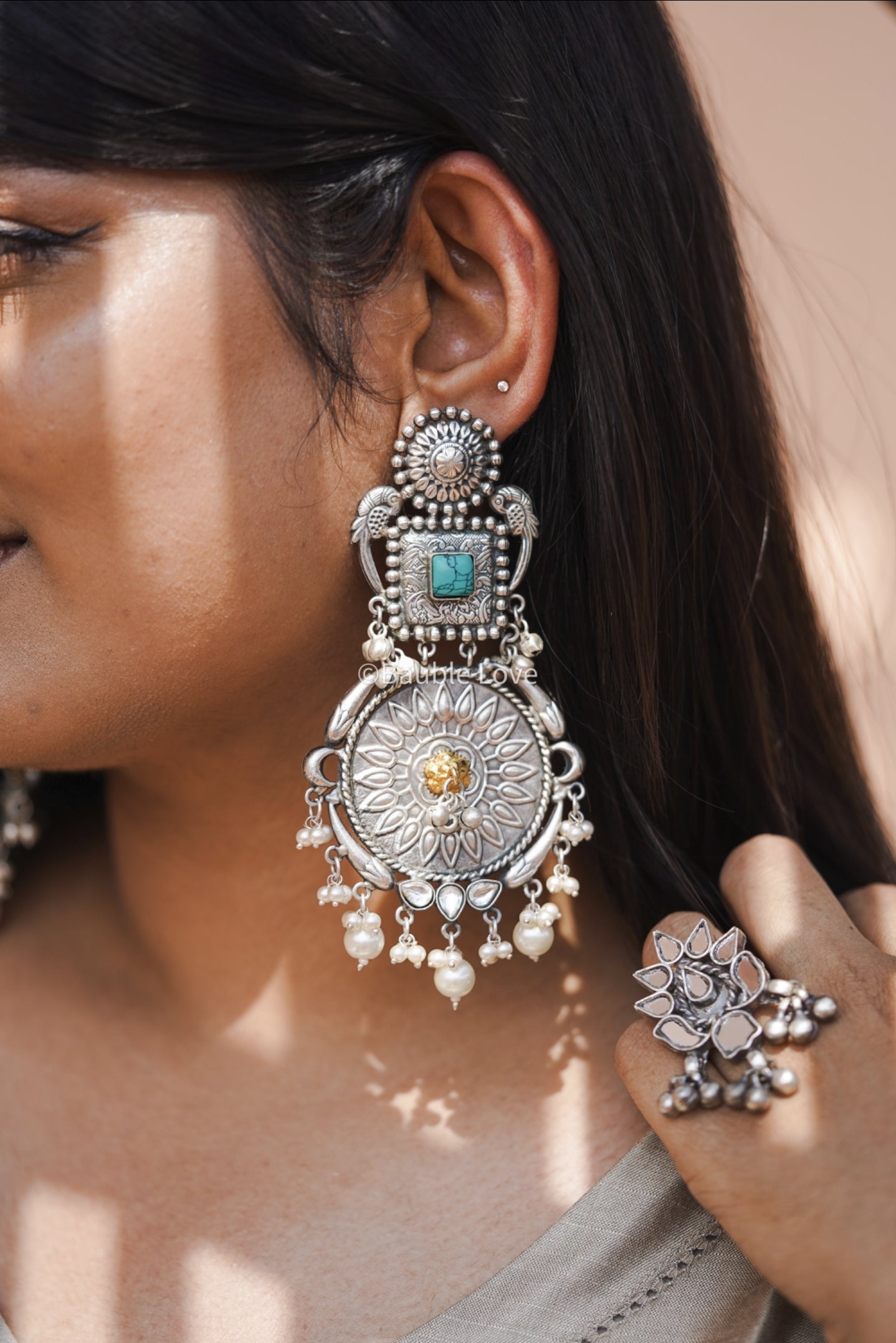 Netra Brass Earrings (Turquoise)