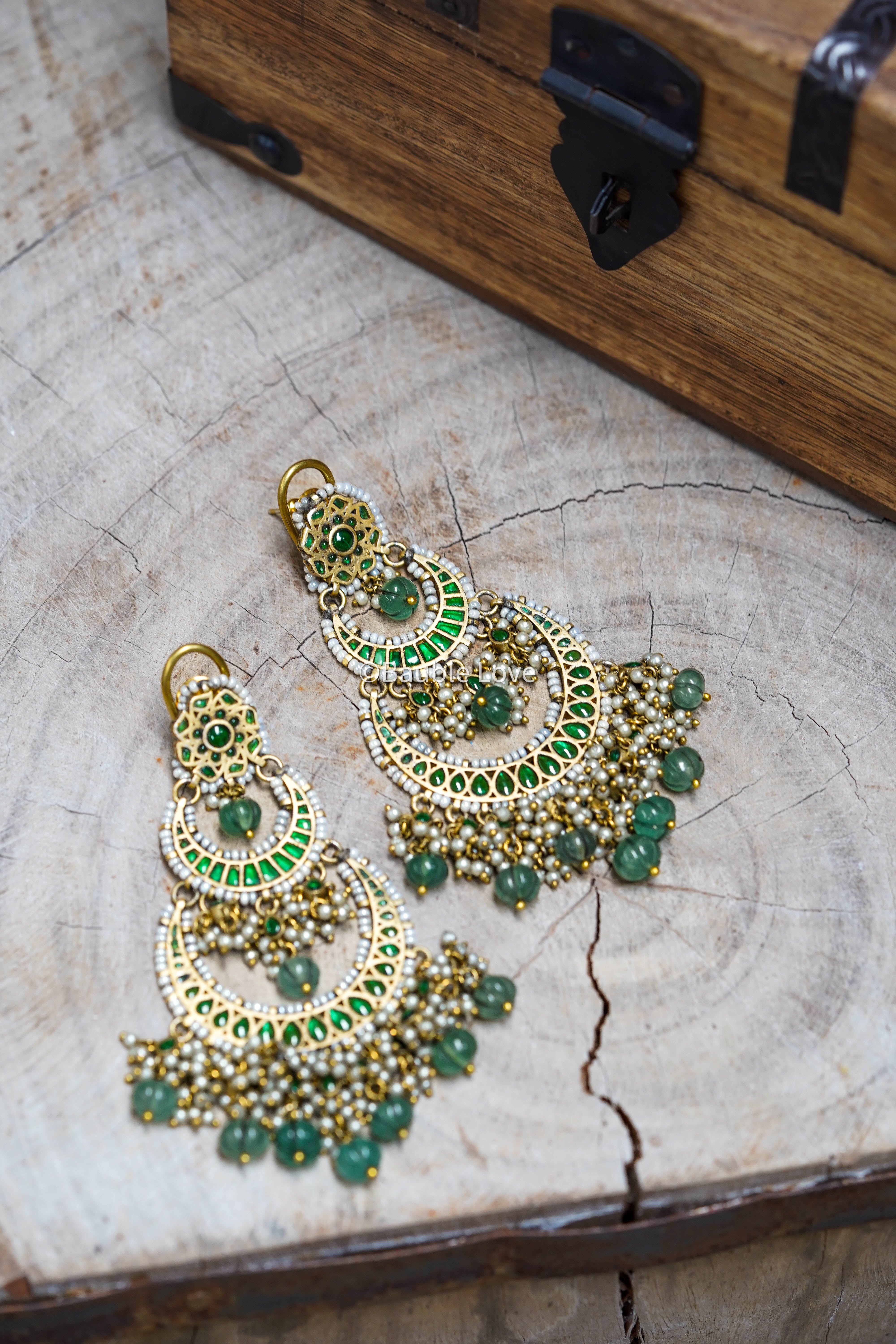 Ishita Jadau Earrings (Green)