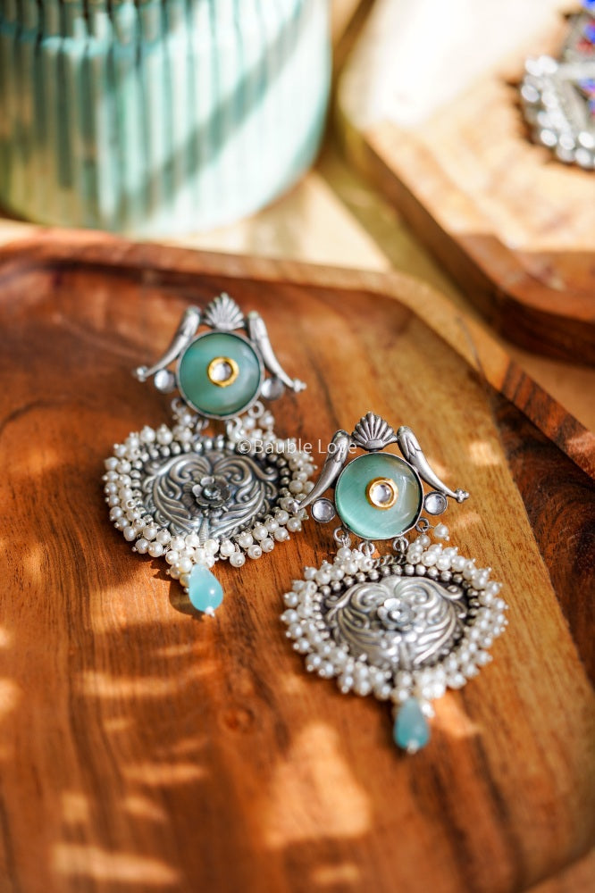 Mitali Brass Earrings (Pastel Teal)