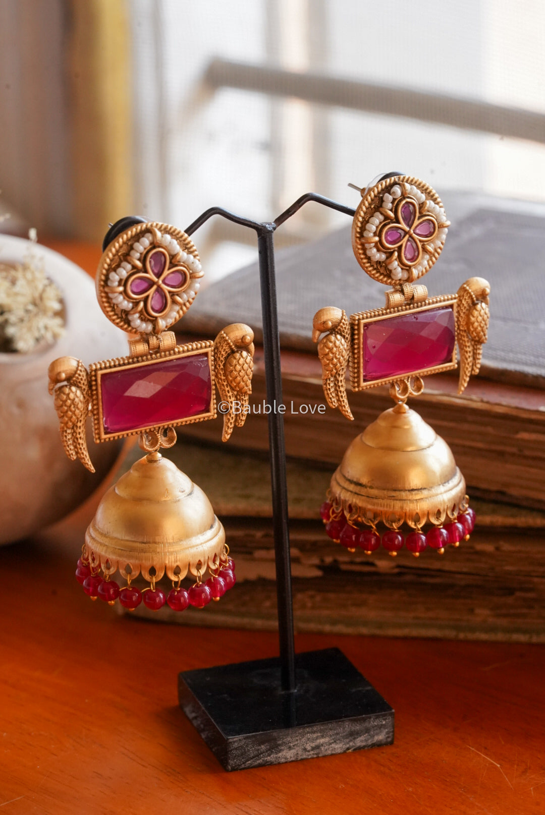 Pink Gold Tone Jhumkas