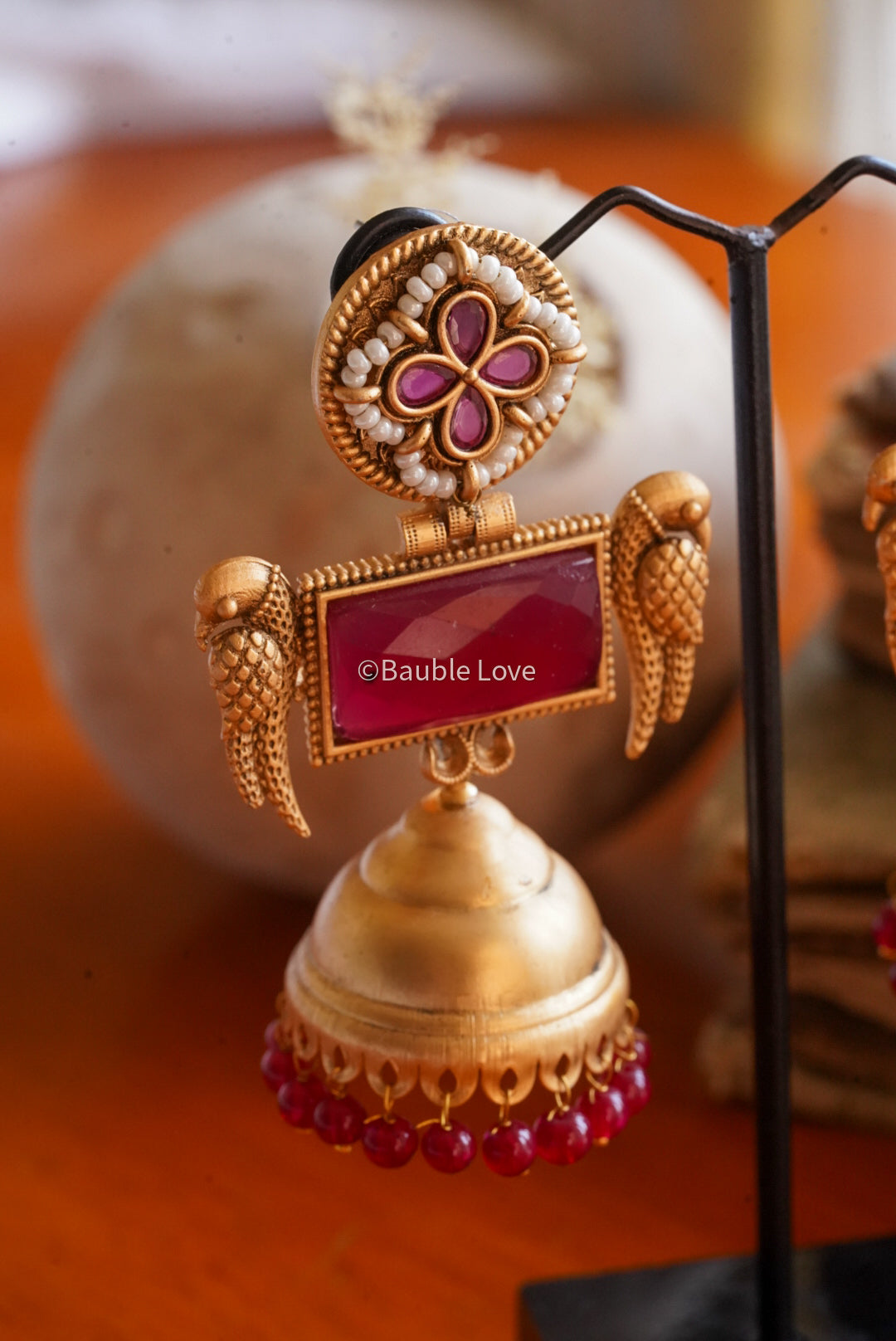 Pink Gold Tone Jhumkas