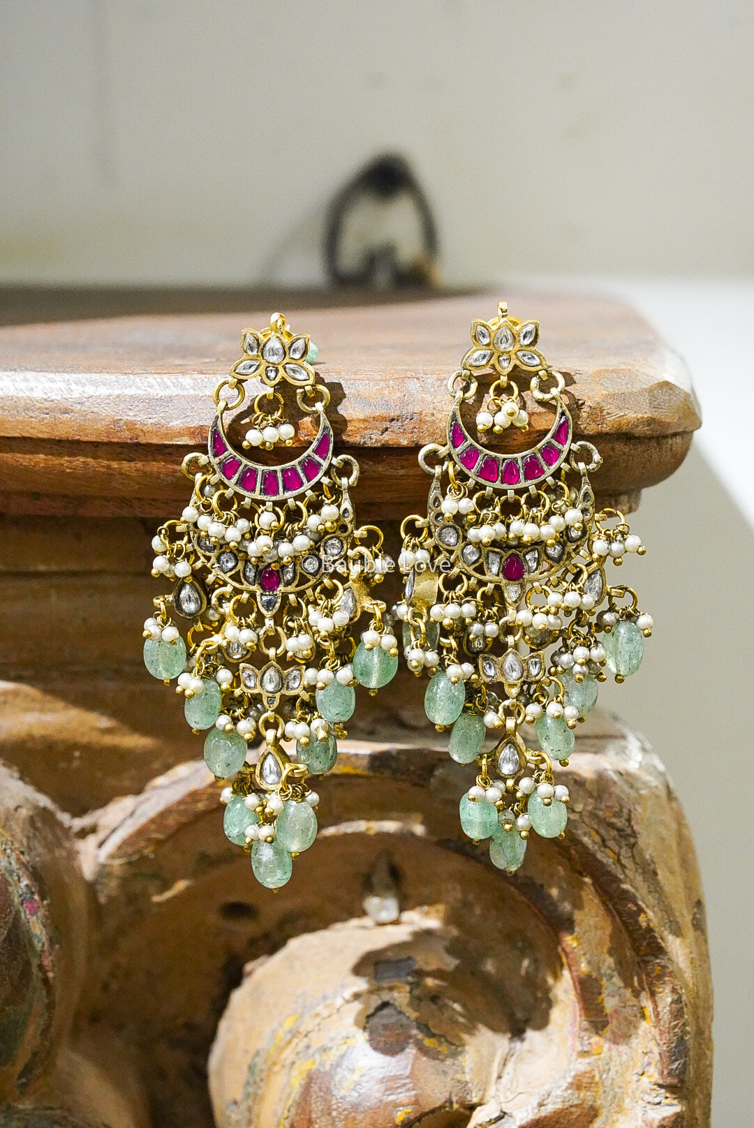Dhwani Jadau Drop Earrings (Pink)
