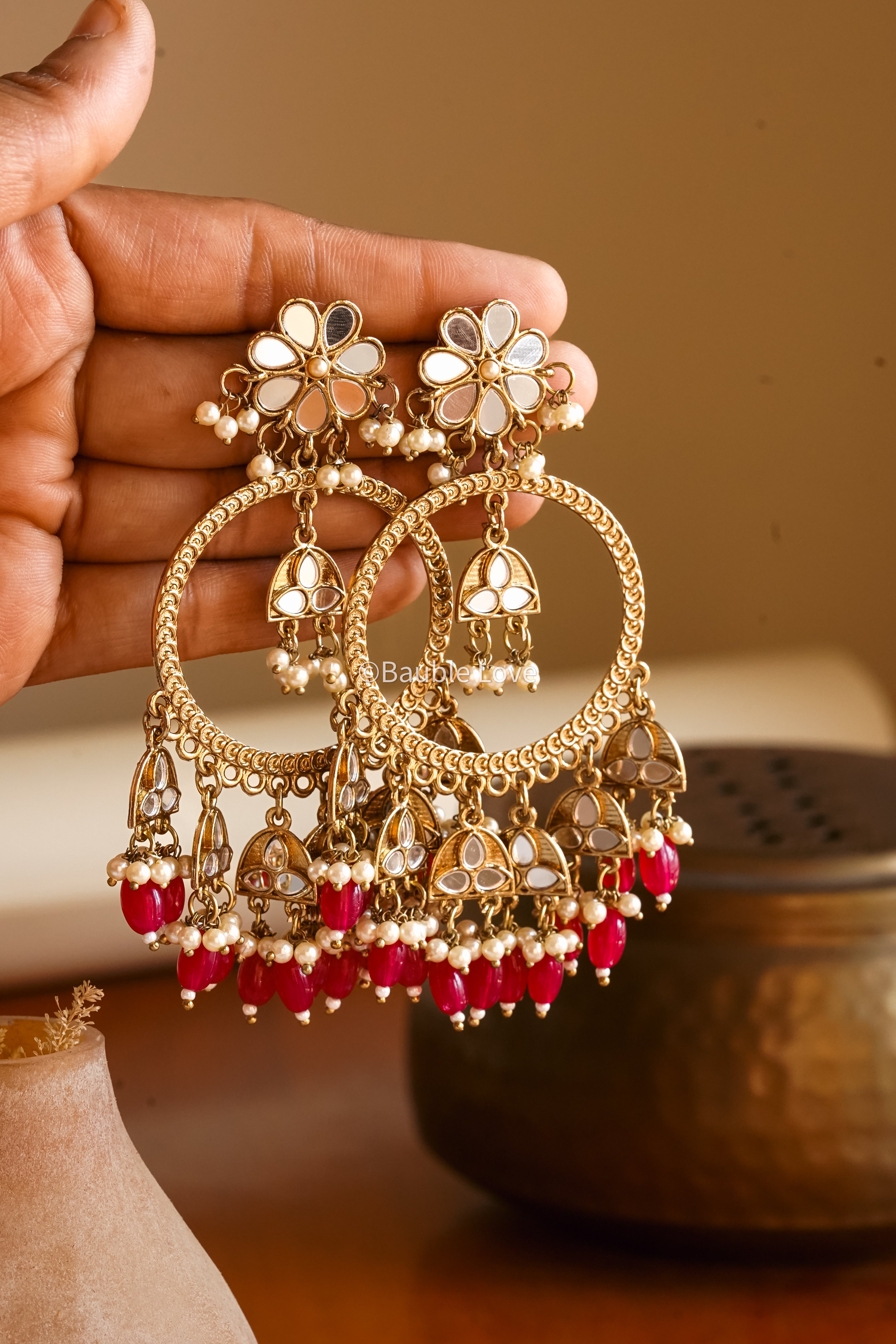 Red Gold Chandbali Earrings