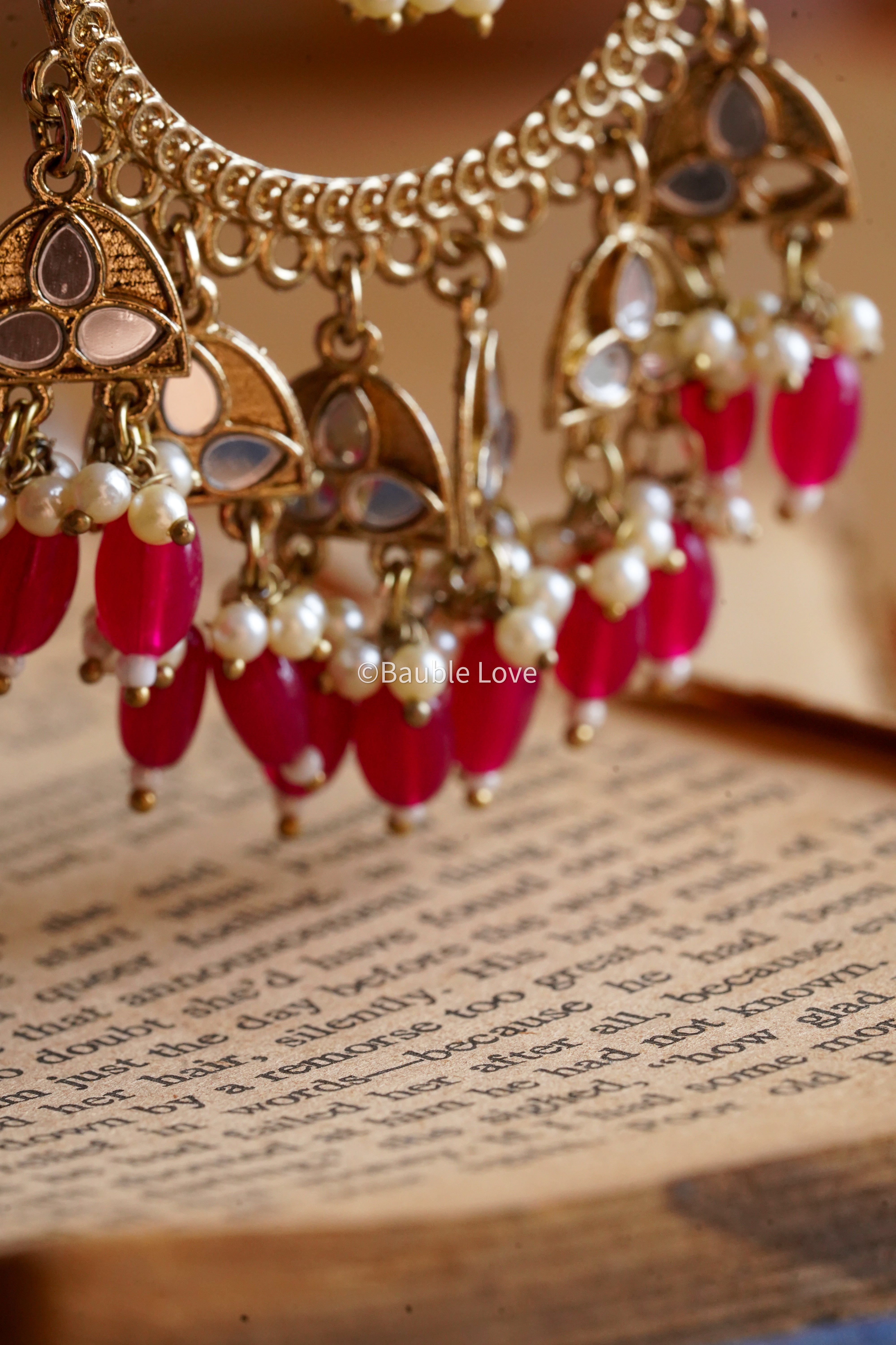 Red Gold Chandbali Earrings