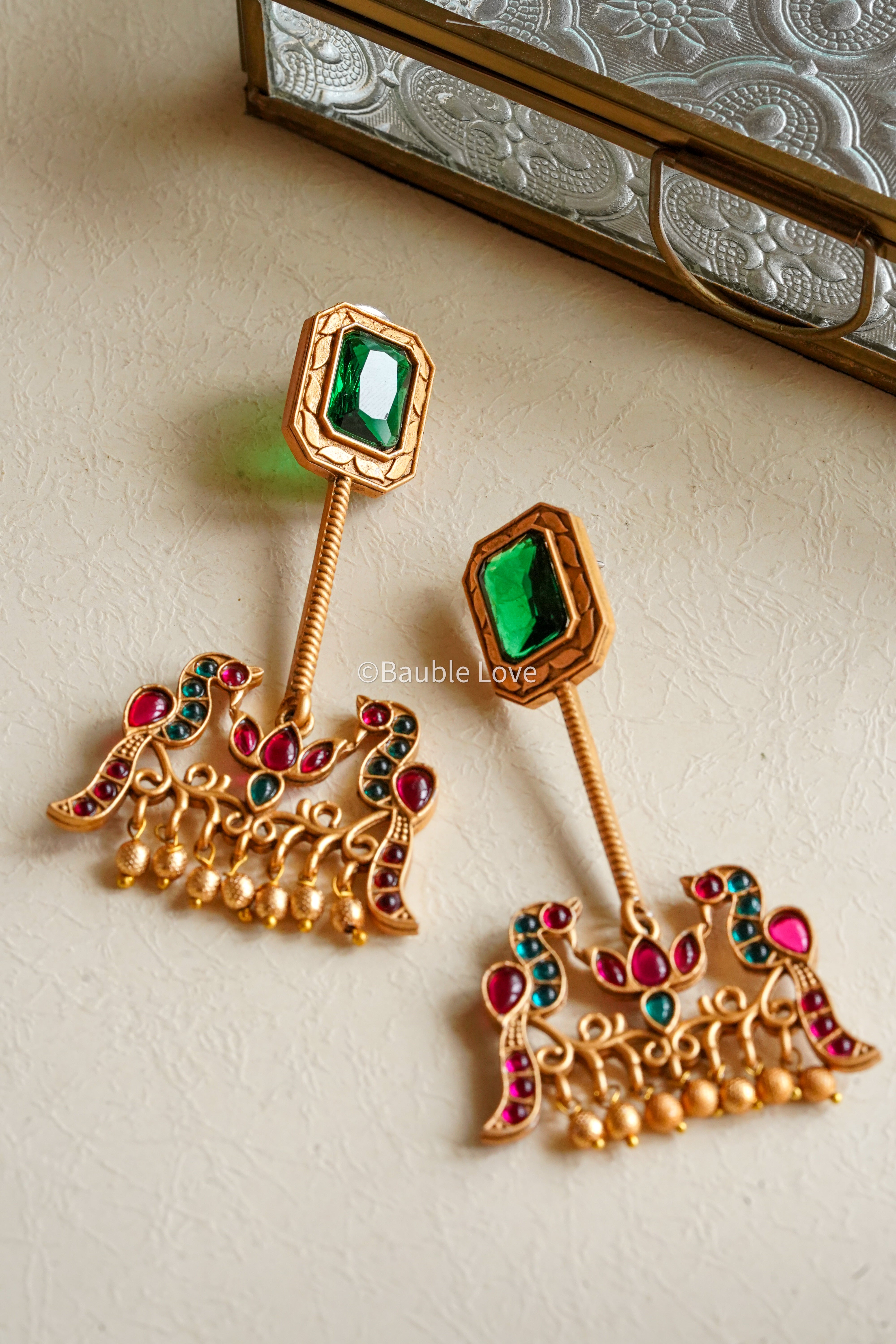 Gold Peacock Earrings