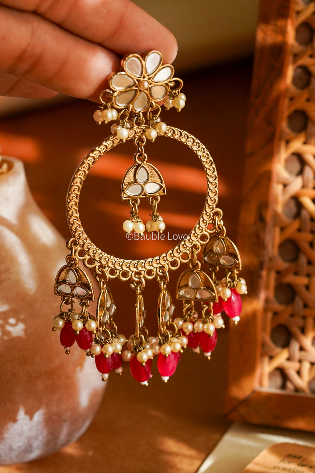 Red Gold Chandbali Earrings