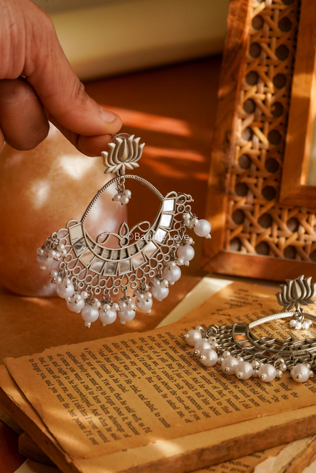 Silver Mirror Chandbali Earrings