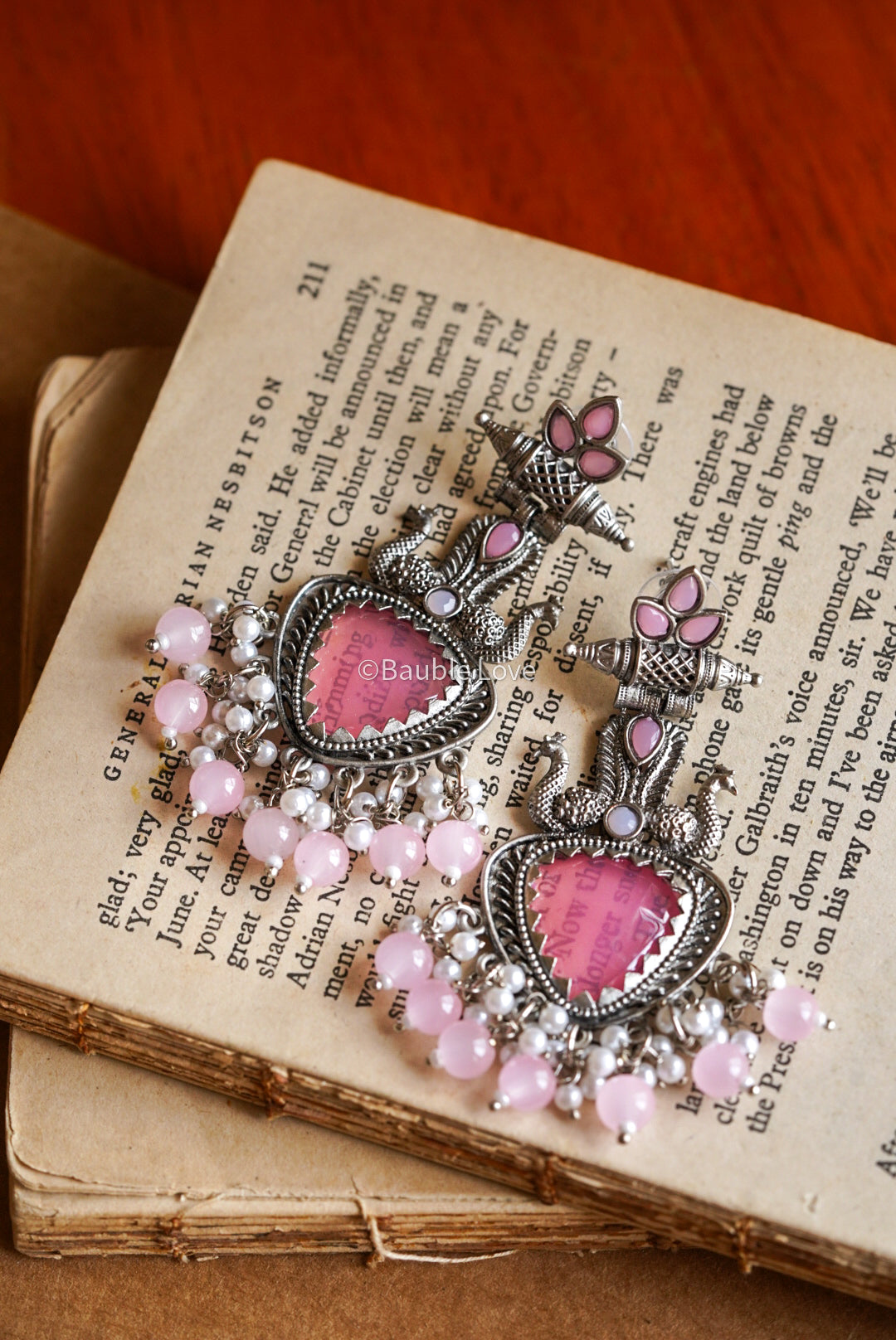 Coral Pink Pearl Danglers