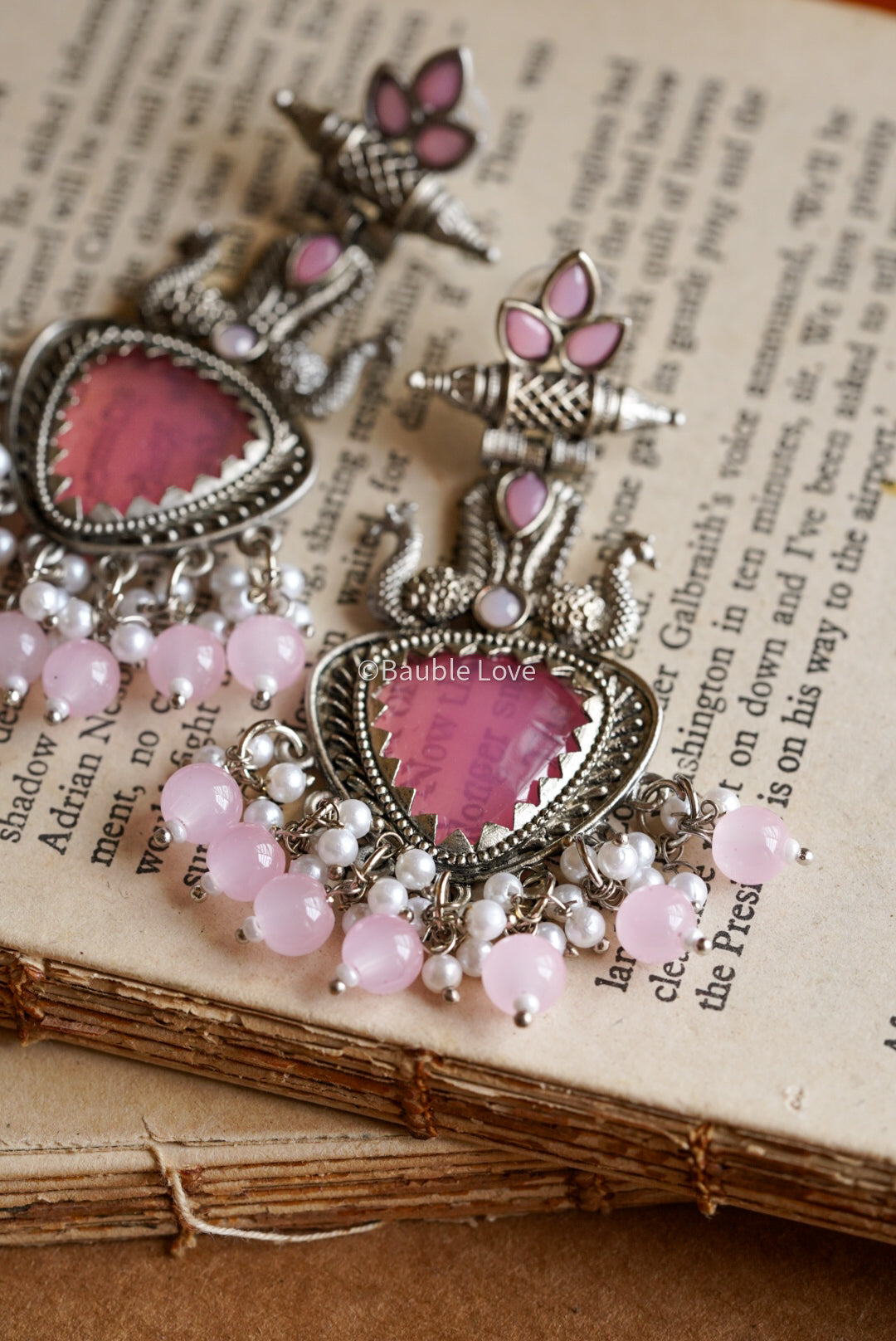 Coral Pink Pearl Danglers