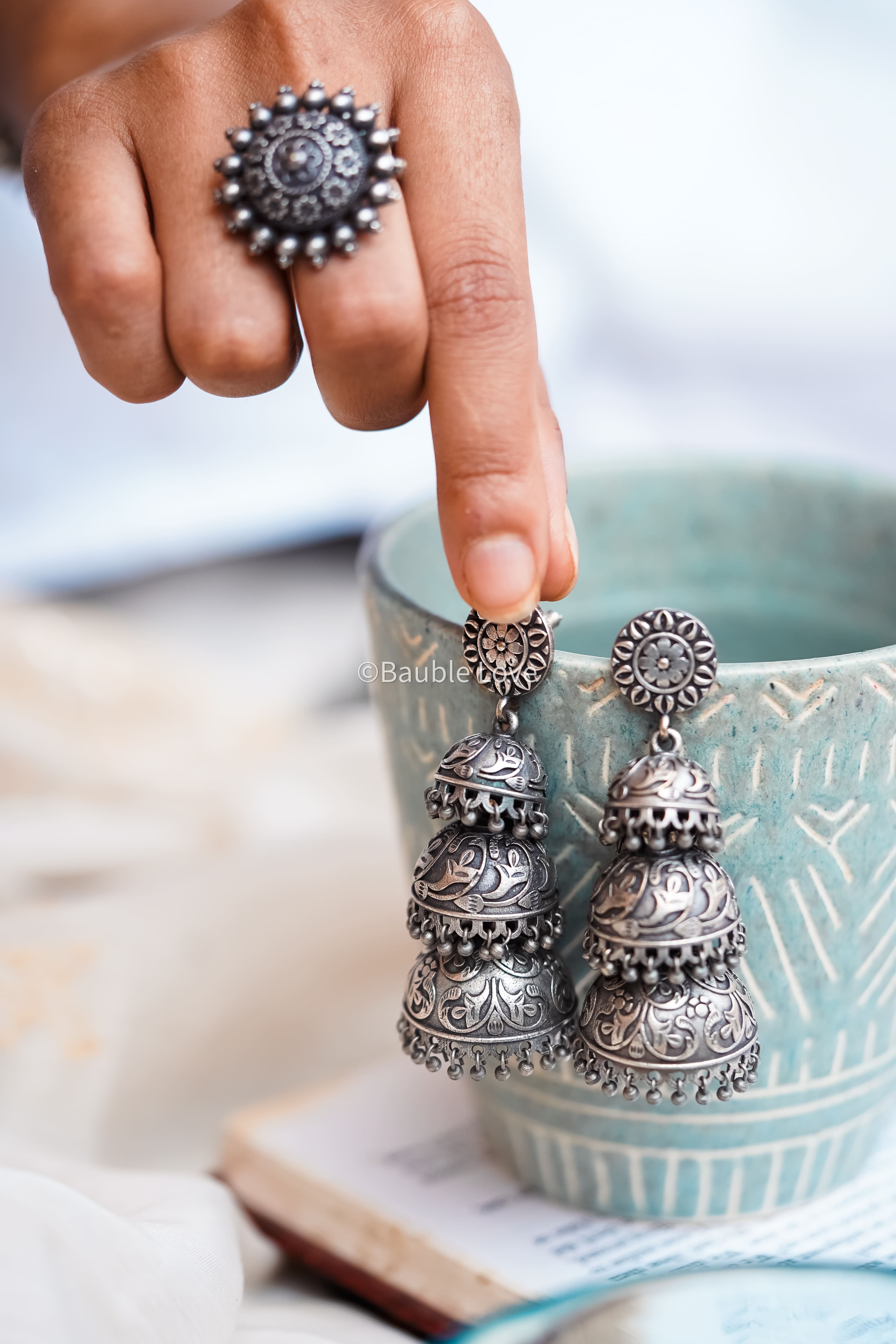 Silver matte jumka earrings – Aabharana