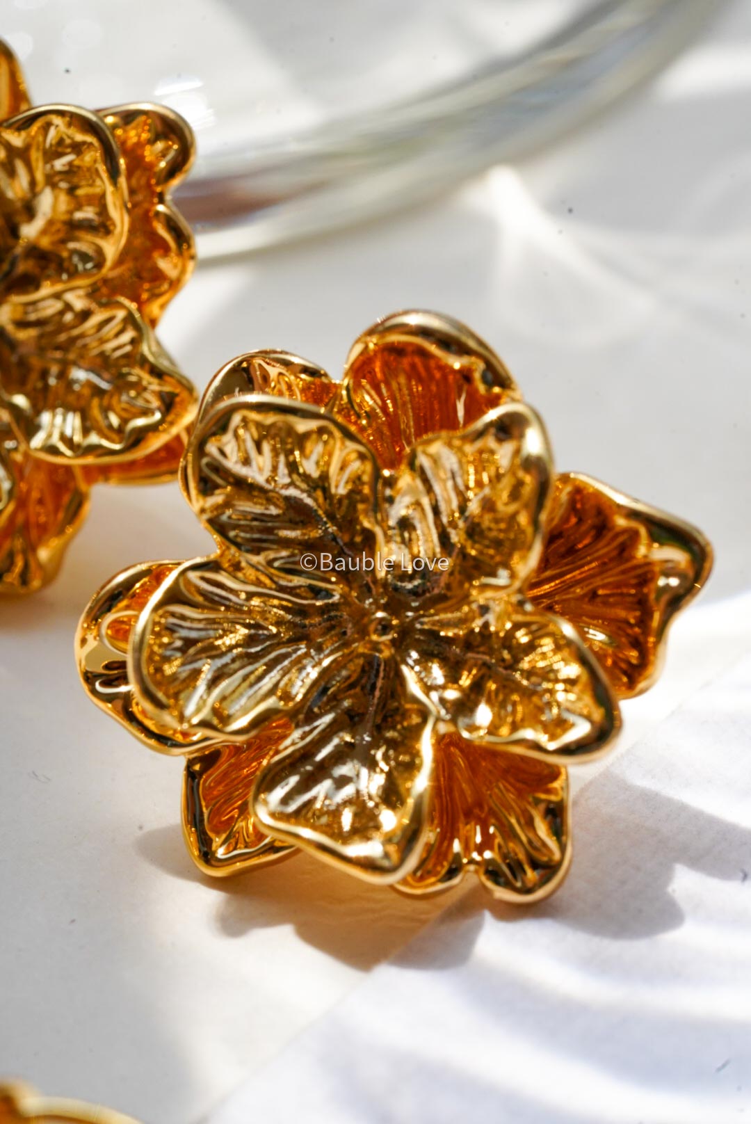 Gold 3D Floral Earrings