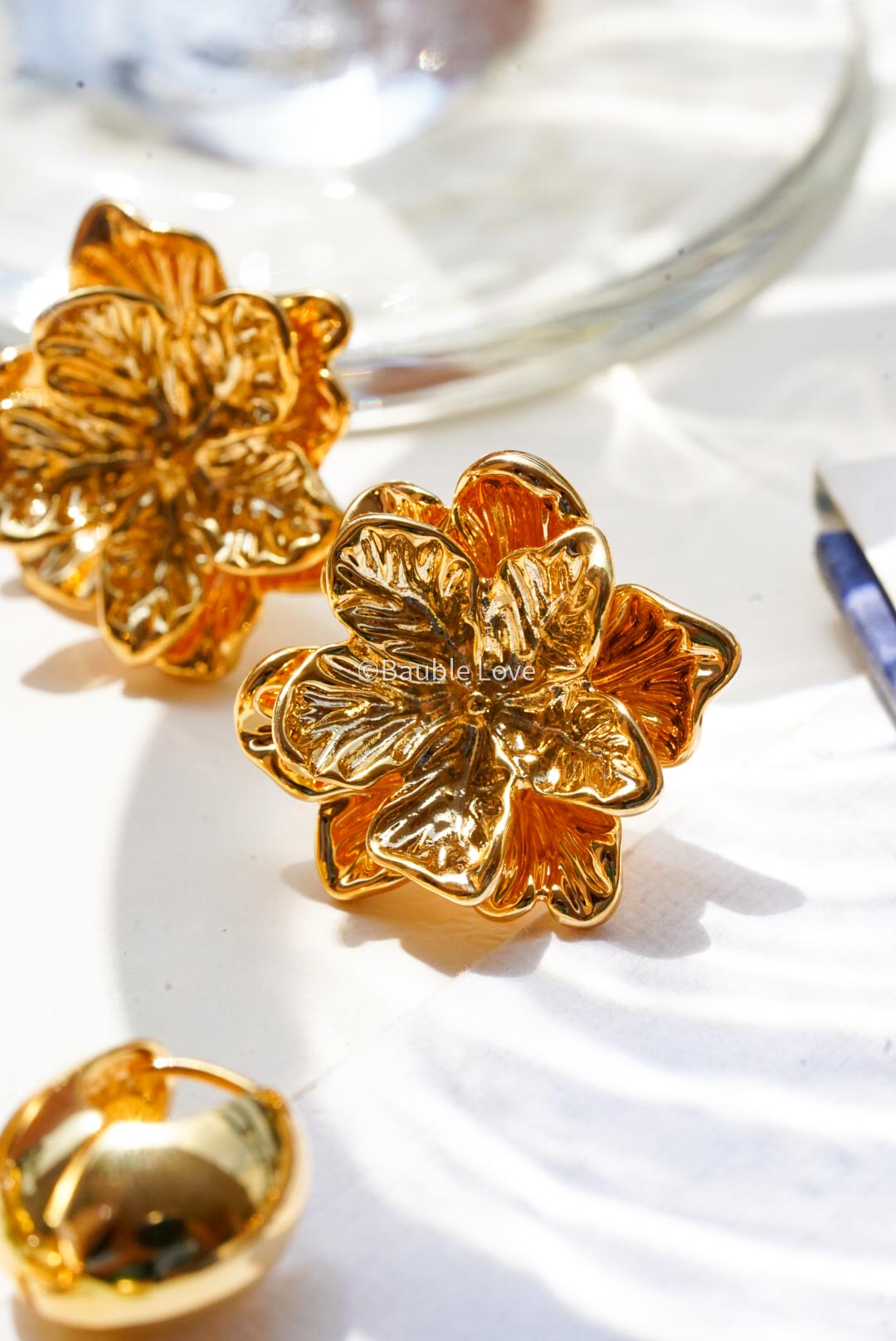 Gold 3D Floral Earrings