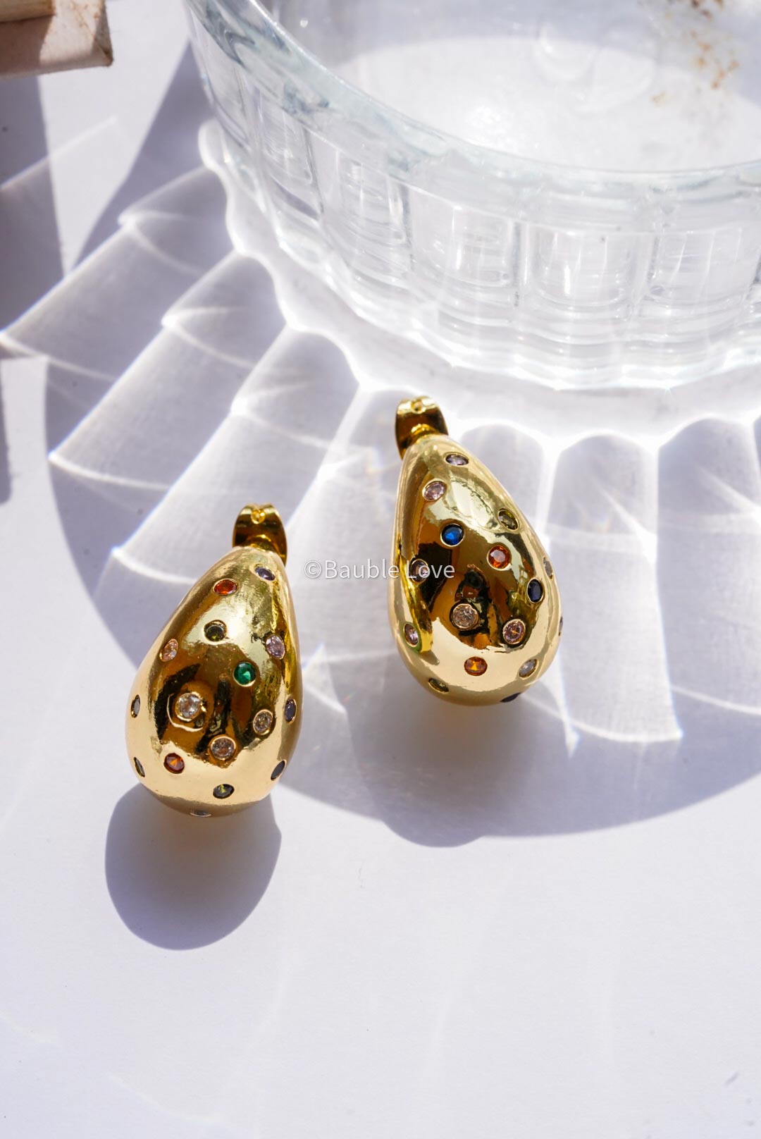 Gold Rhinestone Tear drop Earrings