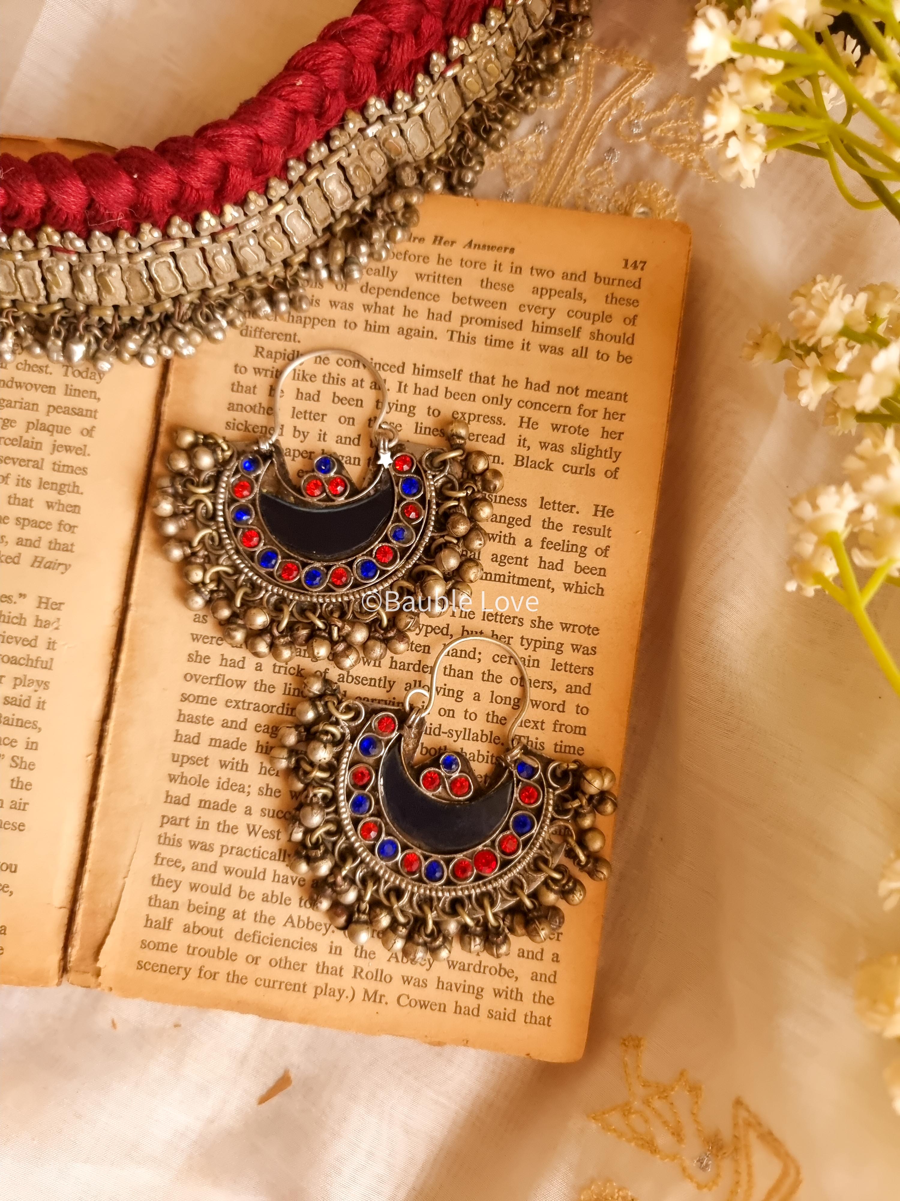 The Hritika Silver Chand-bali Earrings(Oxidised) — KO Jewellery