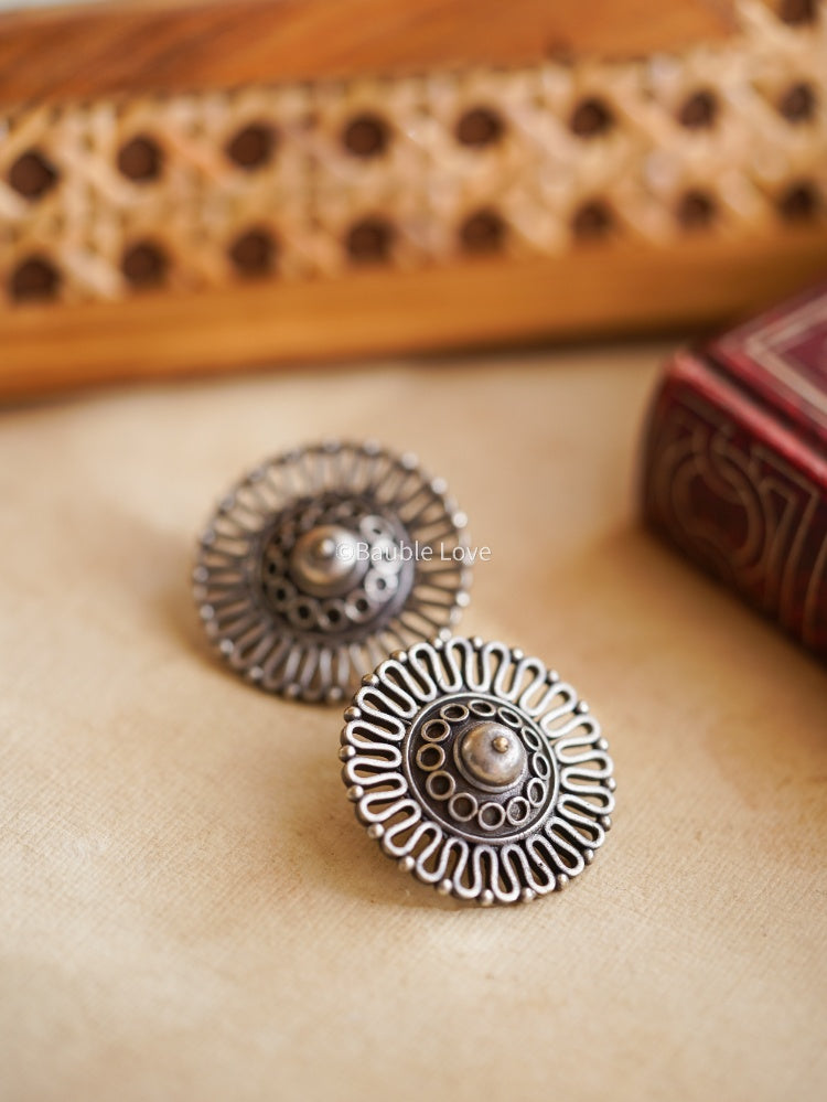 Buy | Silver Replica Earring Jhumka Floral Artwork